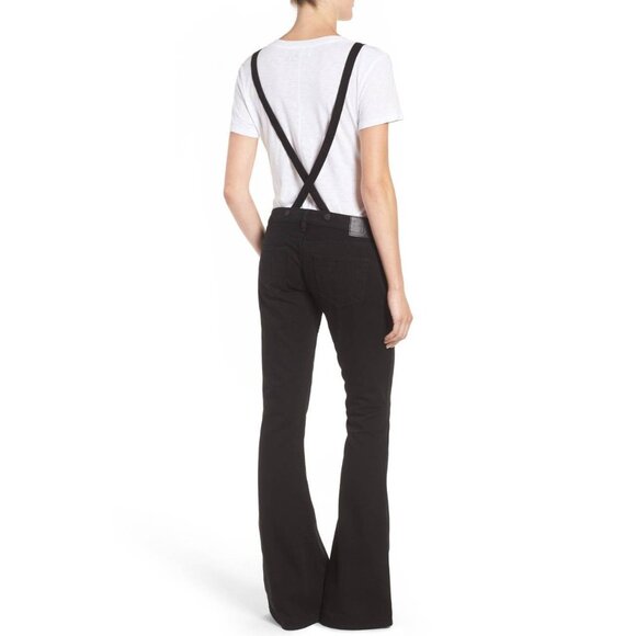 NWT True Religion Karlie in Jet Black Denim Overall Flare Jeans 25 x 34 $279 - Picture 4 of 12
